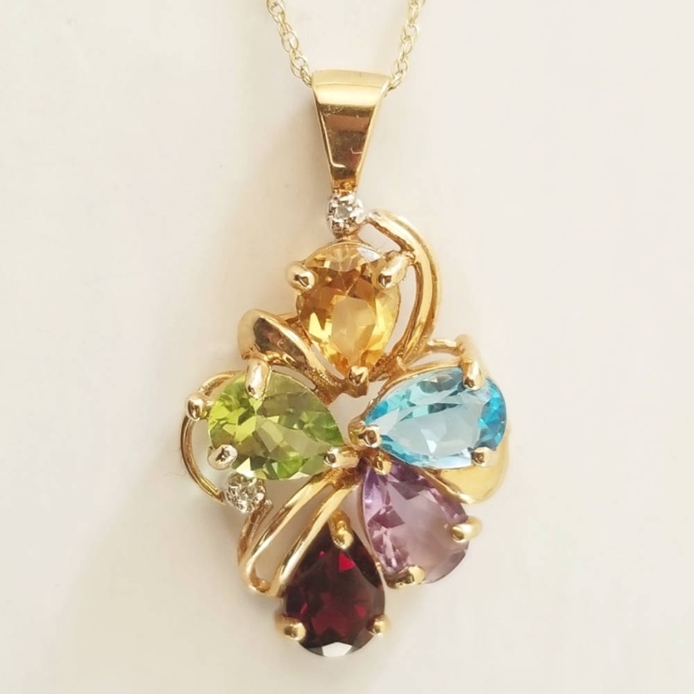 10K Gold Gemstones Pendant Necklace